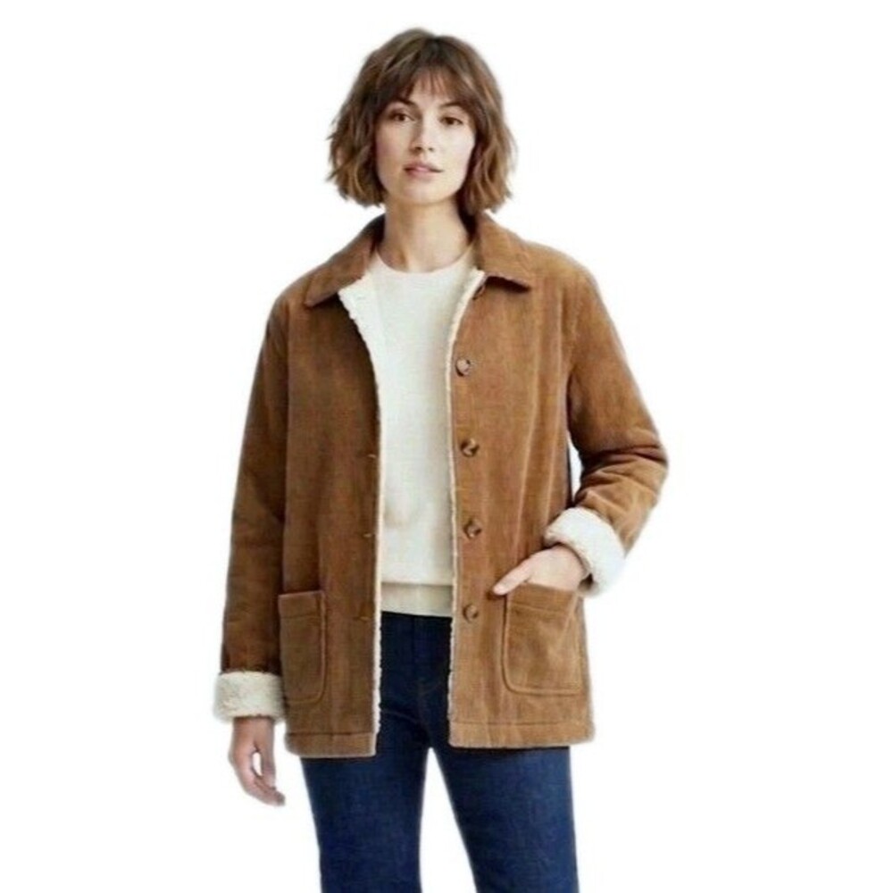 Boston Traders Corduroy Sherpa Lined Button Up Trucker Jacket Tan Women's Size M